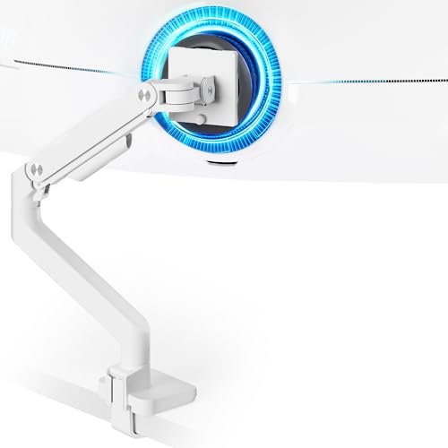ARES WING Soporte Monitor para Pantallas Planas y Curvas de 17-49, Brazo Monitor Carga máx. 20 kg, Soporte Escritorio con Resorte de Gas, Altura Regulable, VESA 75/100 mm,Blanco