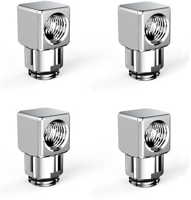 Runiash 4 Stück G1/4 Zoll 90-Grad-Anschluss Stecker auf Buchse, Verlängerungsadapter, Wasserkühlung, Stecker, 90° drehbares Metall/starr/PETG-Schlauchverbinder (Silber)