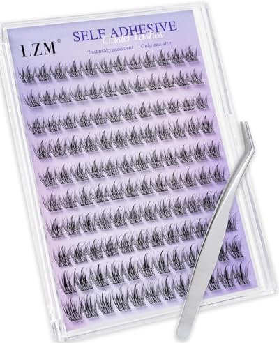LZM Selbstklebende Clusterwimpern 10-13mm C Curl – Vorgeklebtes Wimpernverlängerungs-Set inkl. Pinzette, Ohne Kleber Natürliche Volumenwimpern(ZN008)
