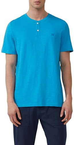 s.Oliver Herren T-Shirt – Regular Fit, Jersey mit Flammgarnstruktur, Henleyausschnitt, Label-Print