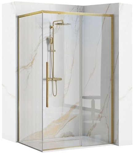 REA SOLAR 90X120 ORO SPAZZOLATO CABINA DOCCIA, VETRO DI SICUREZZA TEMPERATO TRASPARENTE DA 6 MM