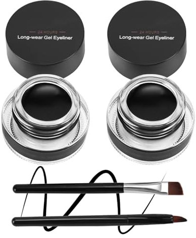 Boobeen 2 Colors Liner Eyeliner Gel Waterproof - Eyebrow Colors Gel Formula Long Lasting - Eye Makeup Set with 2 Pack Eyeliner Brush and Brow Brush (Black and Black)