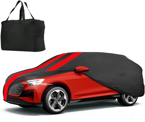 Autoabdeckung Indoor Stretch für 445-485cm SUV Auto Abdeckplane Winter Staubdichte Autogarage Abdeckung Atmungsaktiv Tiefgaragen- und Autoshow-Geeignet (Schwarz + Rot)