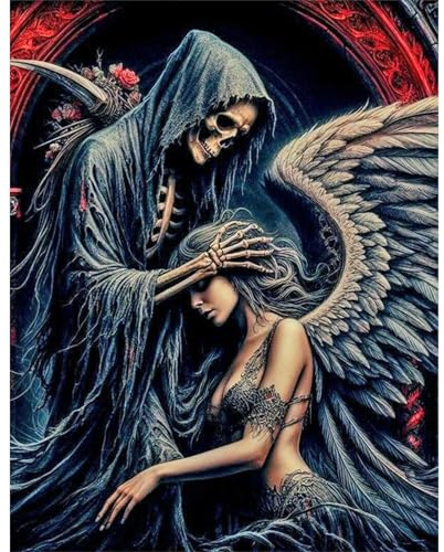 GLIDIAM 40x50cm Diamond Painting Eckige Steine Totenkopf Paare, Diamant Malerei Bilder Engel und Teufel, DIY Full Drill Basteln Erwachsene, Mosaik Stickerei Kreuzstich Geschenk für Wanddeko Wohnzimmer