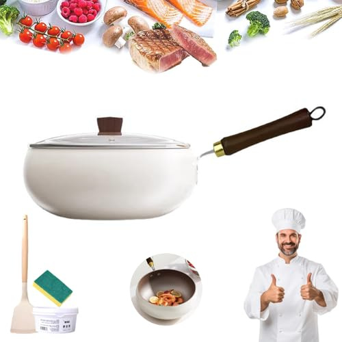 SMTSEC Pentole In Titanio Per Cucinare, Padelle Wok In Ceramica Con Coperchio, Padelle Wok Con Rivestimento In Titanio, Padelle Antiaderenti Per Fornelli E Cucine A Induzione,White-26CM