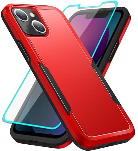 for iPhone 13 Mini Case with Screen Protector: Heavy Duty Protective Anti-scratch and ShockProof Double-Layer Protection Cover for iPhone 13 Mini (Red)