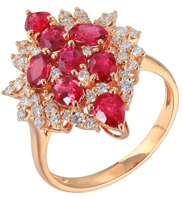 Lirzxin Partnerringe Damen Rosegold 750 18K, Verlobungsringe Damen Luxus mit 2.15ct Oval Labor Erstellt Rubin und 0.63ct Moissanit Ehering Verlobungsring Rosegold Gr. 61 (19.4)