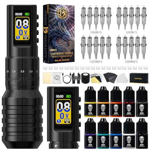 Kiss Of Dragon R350 Tattoo Gun Cordless Tattoo Machine Adjustable Stroke with 42mm Grip Pen Professional 1600mAh Battery