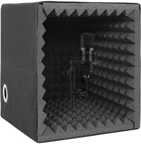 FREEAMG Portable Sound Recording Vocal Booth Box, Foldable Microphone Isolation Shield with High Dense Sound Absorbing Foam, Recording Studio Sound Echo Absorbing Box for Podcast Music Voice Over(M)