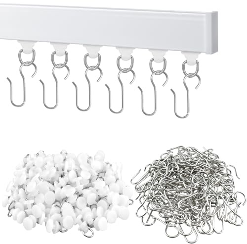 SATUY 200Pcs Curtain Track Gliders Hooks, 100Pcs Glider & 100Pcs Hook Set