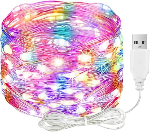 ALEGRE LED Lichterkette mit USB, 20M 200 LED Kupferdraht Lichterkette mit Stecker, Wasserdicht Bunt Lichterketten Innen Außen, Lichterkette LED für DIY Hochzeit Deko, Weihnachten, Balkon, Schlafzimmer