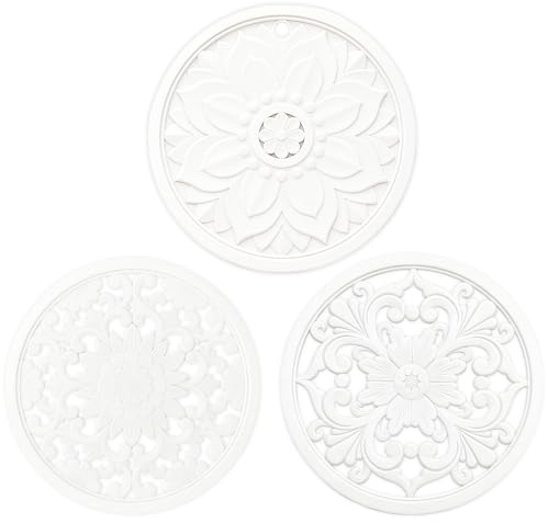 BAIWANT Silicone Trivet Mat Set of 3 Heat Resistant Pot Holders for Non-Slip Hot Pans Thick Creative Shapes for Dining Table Kitchen Countertops Tablecloth Protection (Milky white)