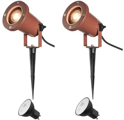 SLV NAUTILUS XL Erdspießleuchte – Außenleuchte für Garten, Terrasse, Wege & Teich | GU10, IP65, 11 W, mit Erdspieß & Stecker | 2er-Set | Rost