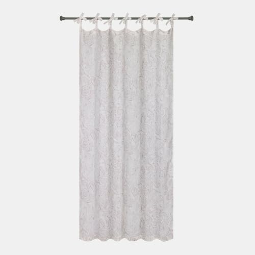 Loberon Gardine Tivoran - Stilvoller Paisleyprint - mit Dekorativen Bindebändern - Zarte Farbnuancen - Vorhang - Fensterdekoration - Sichtschutz - Leinen, weiß/grau