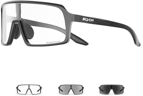 SCVCN Selbsttönend Fahrradbrille Photochromatische Herren Damen MTB S6A0 | photochrome Sonnenbrille Klar Rennrad Brille TR90 Rahmen Schnelle Radfahren Radbrille UV400 Schutz Sportbrille Laufen Fahren