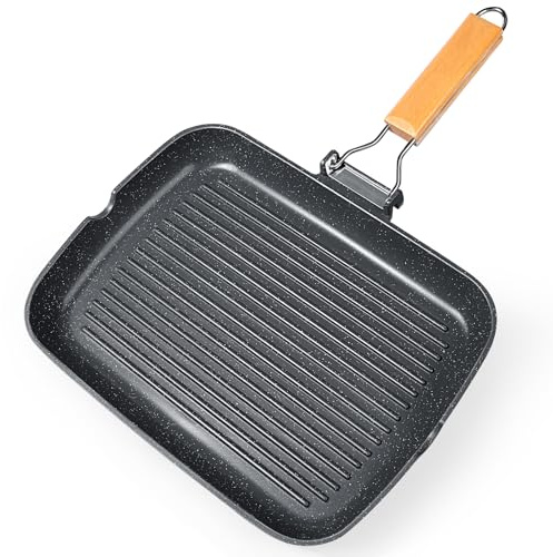 GiPP Bistecchiera antiaderente 34 x 24 cm Grill con manico pieghevole