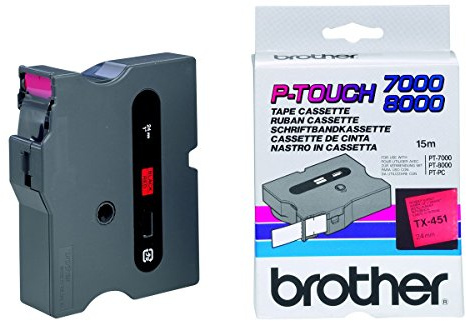 Brother TX-451 Labelling Tape Cassette, Black on Red, 24 mm (W) x 15M (L), Laminated, Brother Genuine Supplies