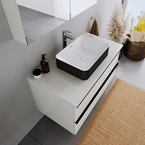 Duravit Rechteckiges Aufsatzwaschbecken DuraMaui 50x36x12,5cm Waschbecken aus Mineralguss Handwaschbecken in Schwarz/Weiß Matt Waschtisch für Unterschränke Badezimmer