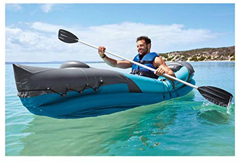 Crivit Kayak inflable resistente para 2 personas con reposapiés, asientos delanteros y traseros extraíbles, agua salada, aceite, ozono y resistente al frío