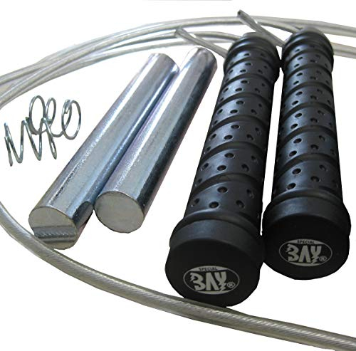 BAY® GRIP ALL 320 PROFI STAHL-Springseil, inkl. 2x Zusatzgewichte für den Griff, High Speed, SONDERLÄNGE 3,35 m, längenverstellbar, Sprungseil, Hüpfseil, Boxen, Fitness, Kickboxen, Muay Thai, Thaiboxen, Kampfsport, Kinder Damen Herren Erwachsene 320 cm 3,20 m Meter lang länge