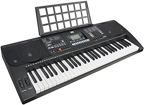 Axus AXP2 elektronisches Keyboard-Piano für Anfänger, mit Anschlagdynamik, 61 „Hammermechanik“-Tasten, Netzteil und Notenständer
