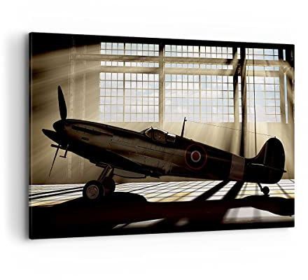 Wandbilder Dekoration Wohnzimmer Airplain Hangar Flug historisch Bilder auf Leinwand 120x80cm Leinwandbild Schlafzimmer Deko Wand Kunstdruck Art Groß XXL Wanddeko Bild Wall Decor Canvas AA120x80-2969