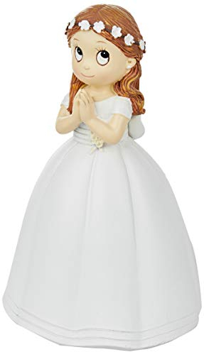 Mopec Figura Comunión Niña Vestido Largo y Corona Flores, Poliresina, Blanco, 9.5x10.5x16.5 cm
