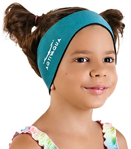 AqtivAqua Schwimm-Stirnband - Schwimm-Ohrenschutz - Schwimm Ear Band für Kinder & Erwachsene, Damen und Herren, Kleinkinder - Haar-Schutz - hält die Ohrstöpsel im Ohr (Grün, Large)