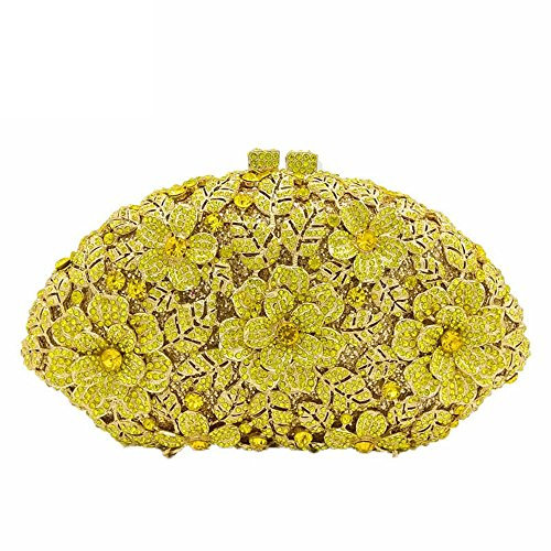 Boutique De FGG Fiore Pochette e Clutch Cristallo Donne Strass Borse da Sera Sposa Floreale Borsetta da Matrimonio Festa,Mini,Giallo