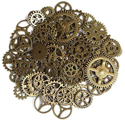 Amasawa 200 Stück Antique Gears Räder Skeleton Steampunk Anhänger Charms Uhr Uhr Zahnräder für DIY Handwerk, Schmuckherstellung, Cosplay Kostüm Zubehör Bronze