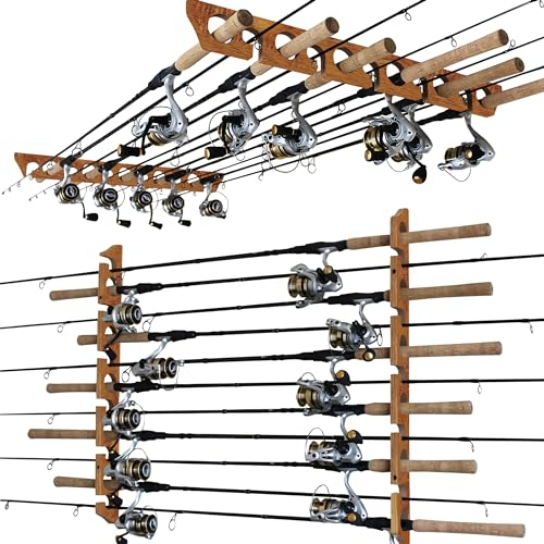 Rush Creek Creations Angelrutenhalter für 11 Ruten, Angelrutenhalter für Garagenorganisation und Wandaufbewahrung, für Angelausrüstung und Angelzubehör (vertikales Angelrutengestell)