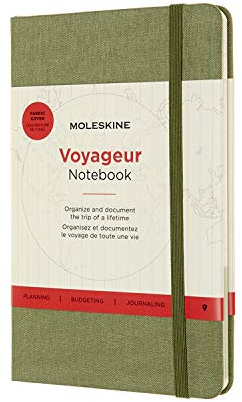 Moleskine Medium Size 11.5 x 18 cm Voyageur Notebook, Travel Diary, Notebook for Organising Journeys, Travel Planner with Fabric Hard Cover, Colour Elm Green, 208 Pages