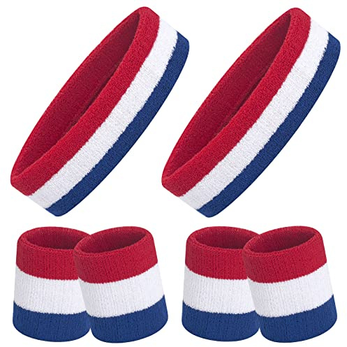 ONUPGO Schweißband-Set, Sport-Stirnband, Armband-Set (6 Stück) Schweißbänder aus Frottee, Schweißband, Stirnband, Feuchtigkeitstransport, Schweißabsorbierendes Stirnband