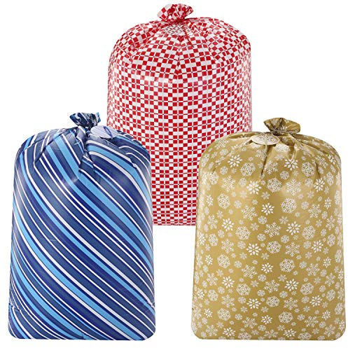 JOYIN 3 Stück Übergroße Plastikgeschenktüten für Weihnachten mit Geschenkanhängern, Große Geschenktüten für Weihnachten 142cm x 91cm, Party Favors Supplies, Geschenkverpackungen