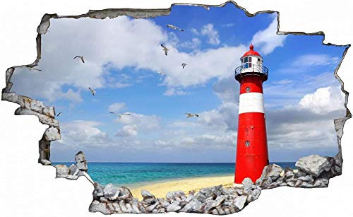 3D Adesivi da Parete,Adesivi Murali,Vista Effetto 3D Fuori dalla Finestra Decorazione Rimovibili Vinile DIY Stickers Murali per salone, Camera da Letto, Faro di gabbiani sul mare, 50x70cm