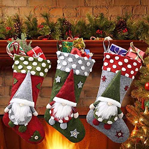 Dremisland Große Weihnachtsstrümpfe 3er Set, 50cm Nikolausstrumpf Weihnachtssocken Kamin 3D Nikolaussocken Personalisierter Hänge Strümpfe für Familienurlaub Weihnachtsfeier Dekoration