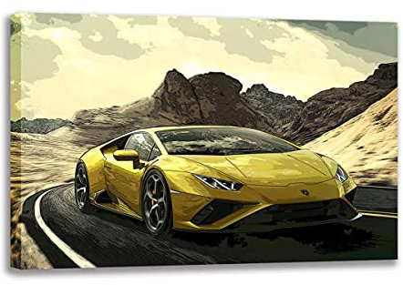 Annick Goutal Moderne Malerei Lamborghini Huracan Gelber Supersportwagen Wandkunst Geschwindigkeit Sportwagen Poster Leinwanddruck Für Schlafzimmer Hauptzimmer Dekor (1,90_x_140_cm(ohne Rahmen))