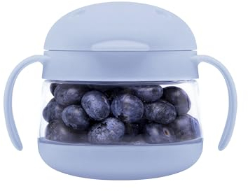 Ubbi Tweat No Spill Snack Container for Kids, BPA-Free, On The Go No Mess Snacks, Must Have Toddler Travel Accessories, Toddler Snack Container With Handles, Cloudy Blue