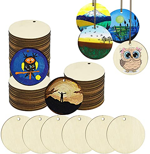 ANTHYTA 50 Stück Weihnachten Runde Holz Scheiben Durchmesser 4cm Aufhängen Holzplättchen mit Loch Natürliche Holzscheiben zum Basteln Unbehandeltes Baumscheiben für Malen Hochzeit Weihnachtsschmuck