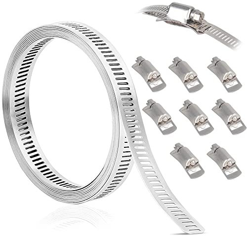 Flowden Abrazaderas ajustables de acero inoxidable 304 para conducto de manguera, abrazadera de tubería de aire, abrazaderas de manguera de accionamiento sin fin (10 pies, paquete de 8)