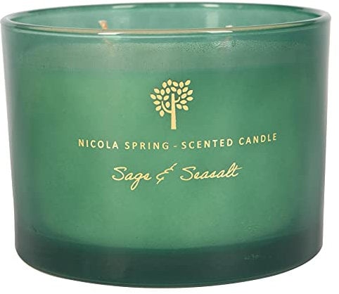 Nicola Spring Sage & Seasalt Scented Candle - 350g - 38 Hour Burning Time Natural Soy Wax Double Wick Candles Relaxing Fragrance Aromatherapy Gift Set
