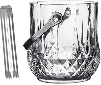 Seau à Glace en Verre avec Pinces en Acier Inoxydable, Seau de Champagne de Cristal Portable, Contenant De Glaçons, Refroidisseur À Vin Transparent, Idéal pour Le Vin, La Bière, Le vin Mousseux,C1
