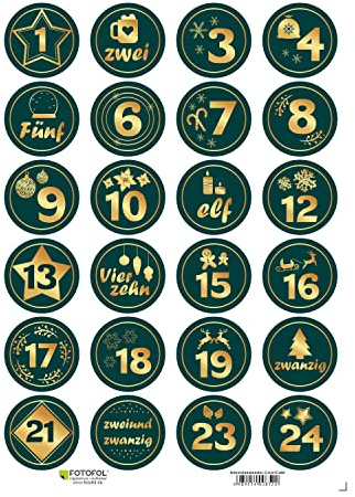 Adventskalender Aufkleber Set - runde Zahlenaufkleber (matt) Ø 4,5cm - Adventskalender zum Basteln -Selbstklebend 1-24 Nummernaufkleber - Weihnachten Zeit