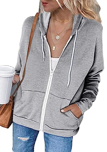 Womens Long Sleeve Tops Sweatshirt Casual Drawstring Zip Up Hoodies Jackets with Pockets