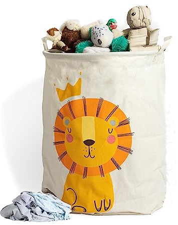 Kreativherz - Aufbewahrungskorb & Wäschekorb für Baby & Kinder im Löwen-Motiv aus Leinwand-Gewebe - Spielzeug-Korb zur Aufbewahrung im Kinderzimmer groß - Bad Wäschekörbe & Ordnungssystem Organizer