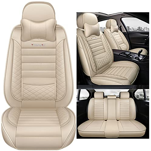 Congxy Autositzbezüge Komplett Set Universal in Premium Design | Schonbezüge für die Vordersitze & Rückbank | Auto Sitzbezüge Airbag Geeignet | Wasserdicht Sitzbezug, Beige