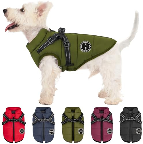 Hundemantel Winter mit Brustgurt Winddicht Hundejacke Gefütterte Fleece Hundeweste Reflektierend Warme Haustier Kleidung für Kleine Mittlere Hunde