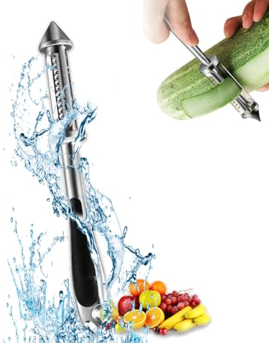 Zamety Pelador 5 en 1, pelador de patatas, aleación de zinc, pelador de verduras, pelador multifuncional, pelador de verduras, pelador de manzanas, 18,5 x 2 cm, con mango ergonómico para frutas y