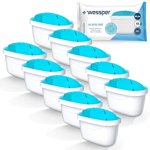 Wessper Wasserfilter Alkaline 10 Stück | Ersatz für Dafi Unimax Aquaphor A5 BRITA Maxtra+ PHILIPS AWP212/10 Wasserfilter-Kanne | Wasserfilterkartuschen Reduziert Chlor & Kalk | Reineres Wasser