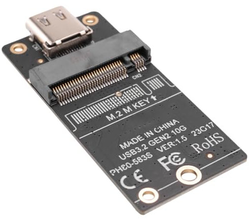 Cucioki 1 Piece M.2 to Type-C SSD Enclosure Adapter M2 NVME HDD Enclosure Interposer Board JMS583 Chip 10Gbps Support 2230 2242 2260 SSD Black